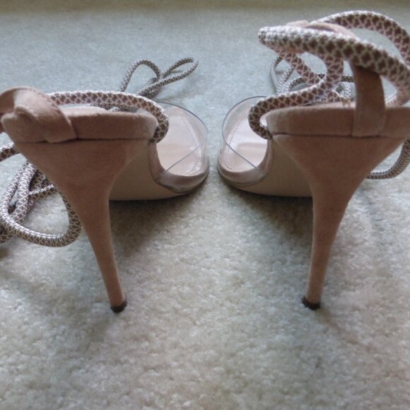 STEVE MADDEN clear vinyl & nude faux suede pointy toe heels with long ties - Picture 6 of 10
